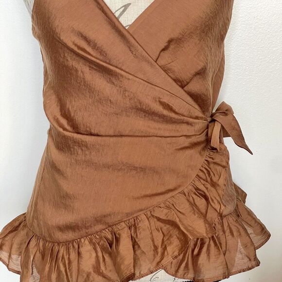 Express Womens Blouse Sz Small Wrap Ruffle Boho Cottagecore Fairycore Cottage - Picture 15 of 15